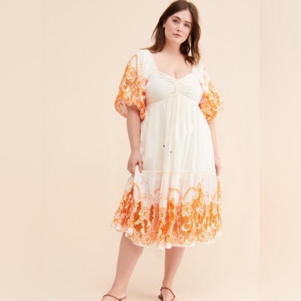 By Anthropologie Womens 3x Tina Puff Sleeved Embroidered Maxi Dress Vacation